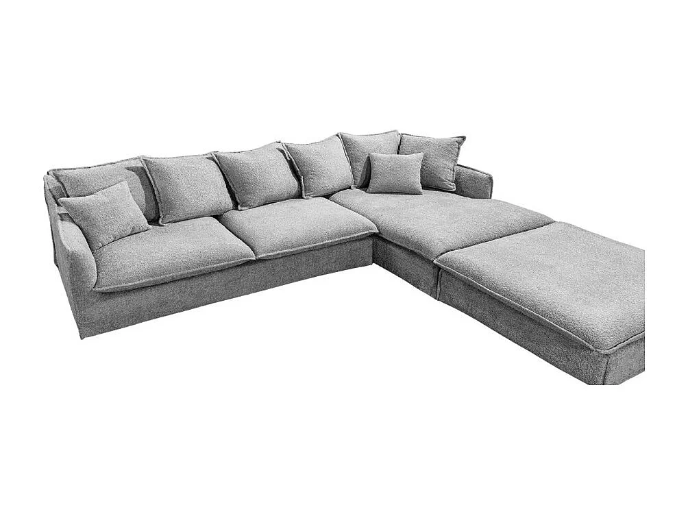 Canapé d'angle KALIA – Tissu bouclette gris – 4 places – Angle droit