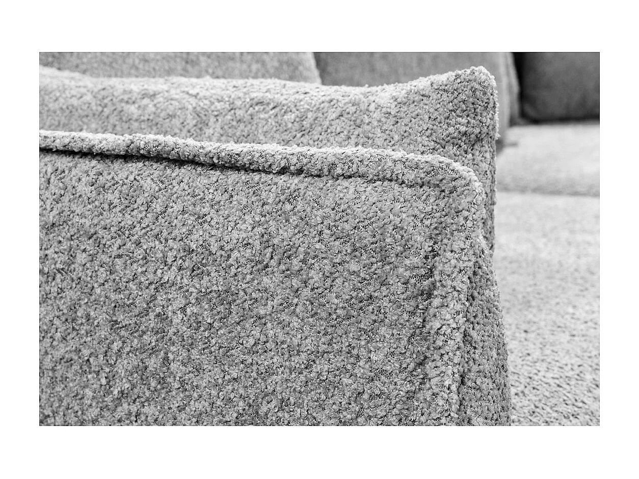 Canapé d'angle KALIA – Tissu bouclette gris – 4 places – Angle droit