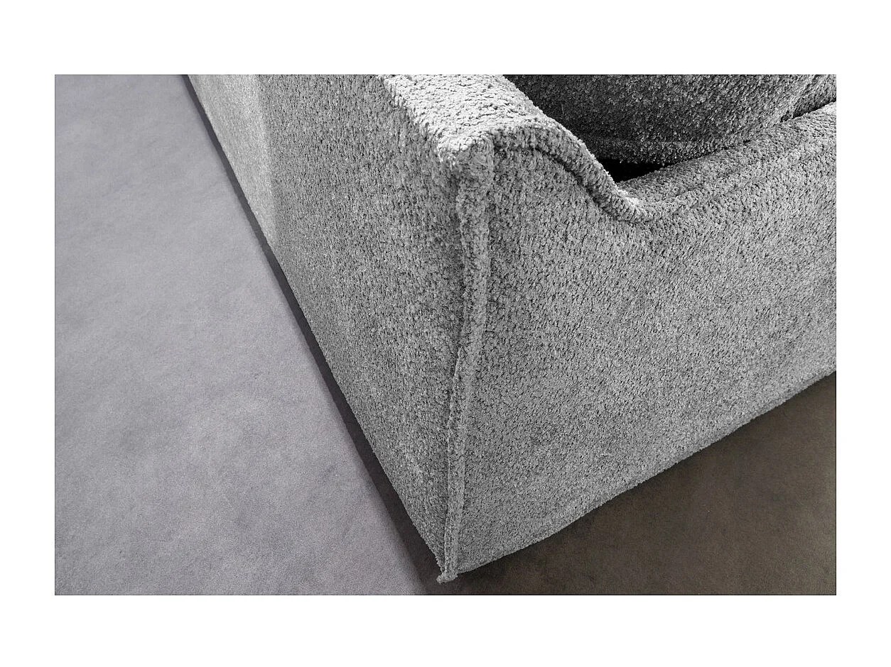 Canapé d'angle KALIA – Tissu bouclette gris – 4 places – Angle droit