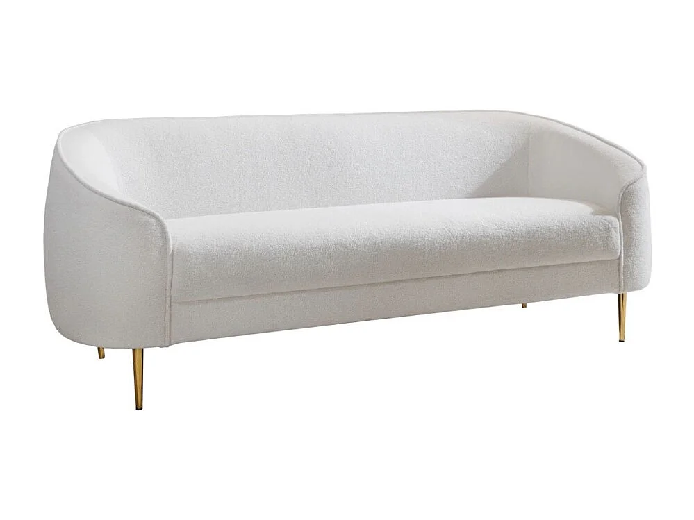 Gerades Sofa RINI weiß – Schickes Sofa in Bouclé-Stoff mit Metallfüßen