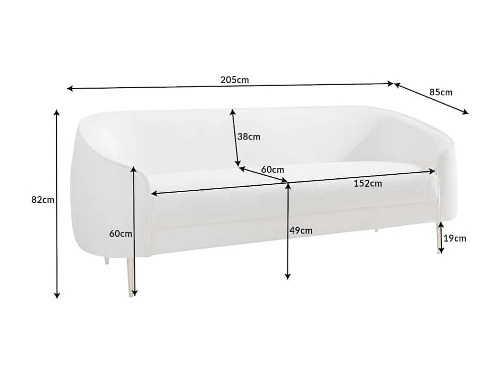 Gerades Sofa RINI weiß – Schickes Sofa in Bouclé-Stoff mit Metallfüßen