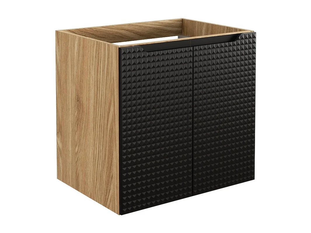 Meuble sous vasque VELNIA – 2 tiroirs – 60 cm – Coloris chêne clair et noir – À suspendre