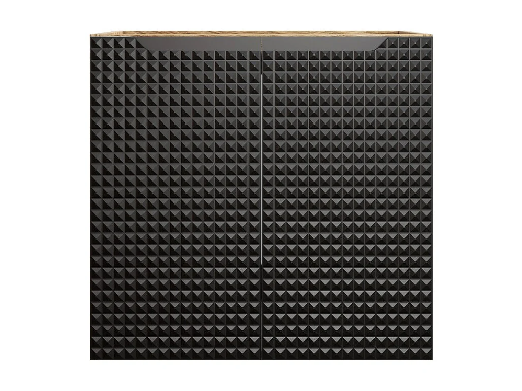 Meuble sous vasque VELNIA – 2 tiroirs – 60 cm – Coloris chêne clair et noir – À suspendre