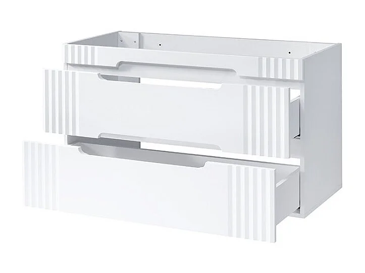 Meubel onder wastafel FIDJI 120 cm - Alpenwit glanzend - 2 laden - Wand- of vloermontage