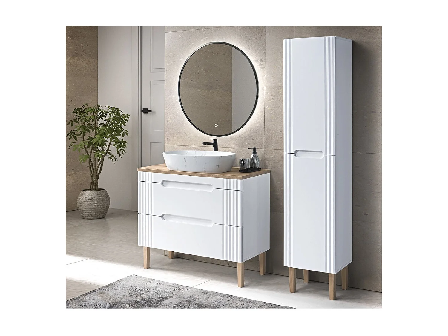 Meubel onder wastafel FIDJI 120 cm - Alpenwit glanzend - 2 laden - Wand- of vloermontage