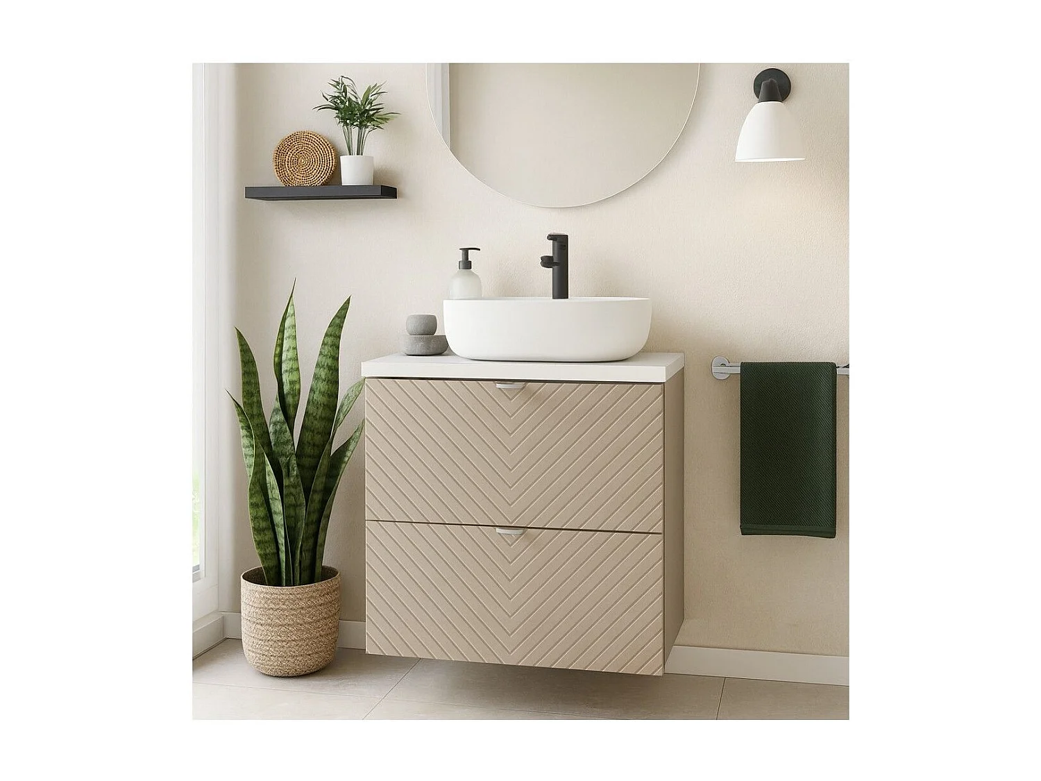 Conjunto para baño AOKI: mueble bajo lavabo con cajones 80cm + encimera lavabo blanco