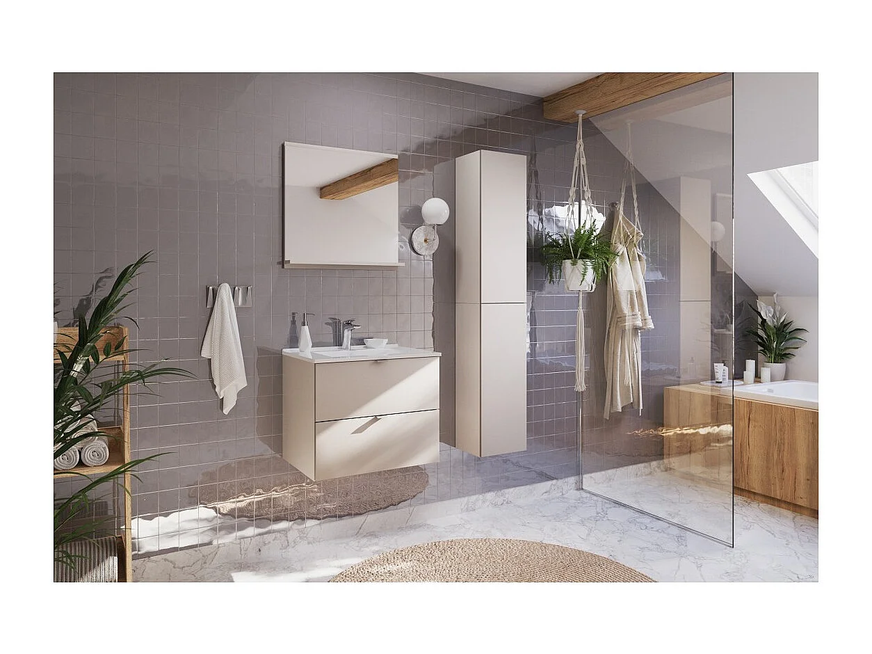 Meuble sous vasque BELLA 60 cm – Coloris marron congo – Design suspendu finition mate