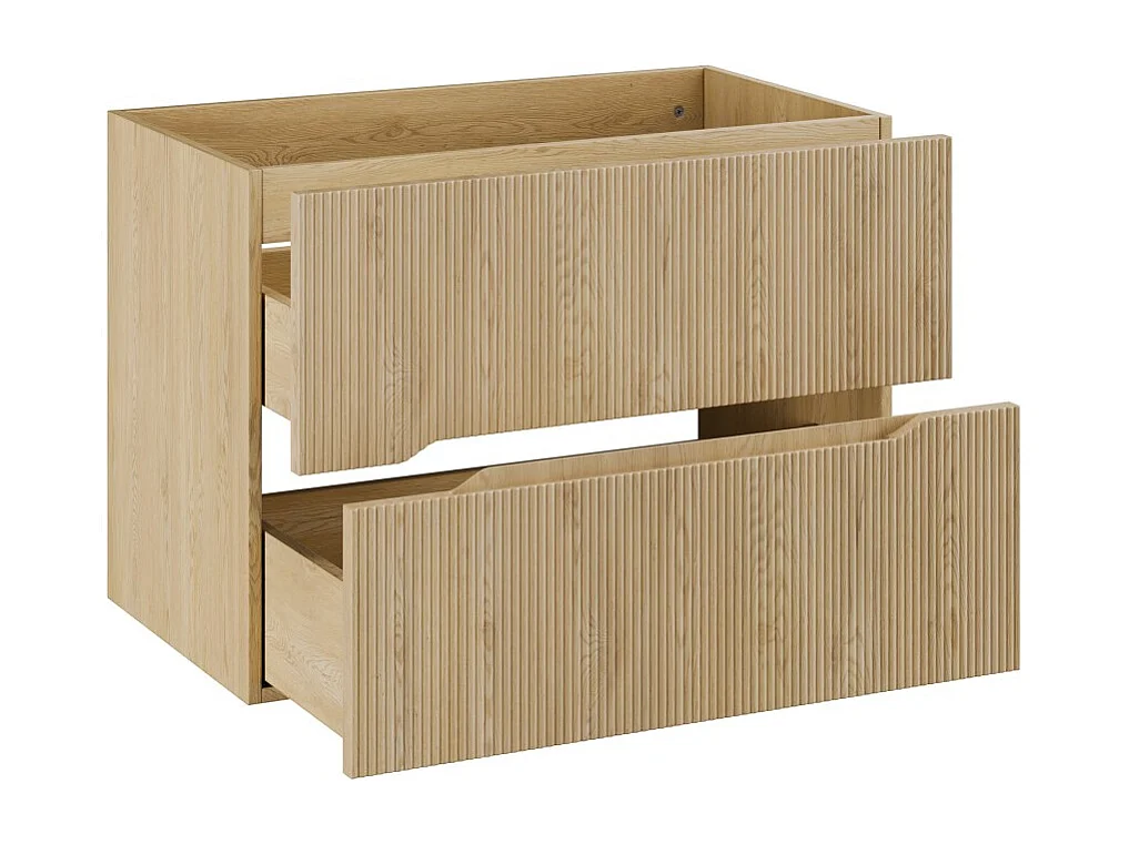 Mobile sottolavabo NATURA – 2 cassetti – Rovere chiaro – L80 × P45 × H57 cm – Da appendere