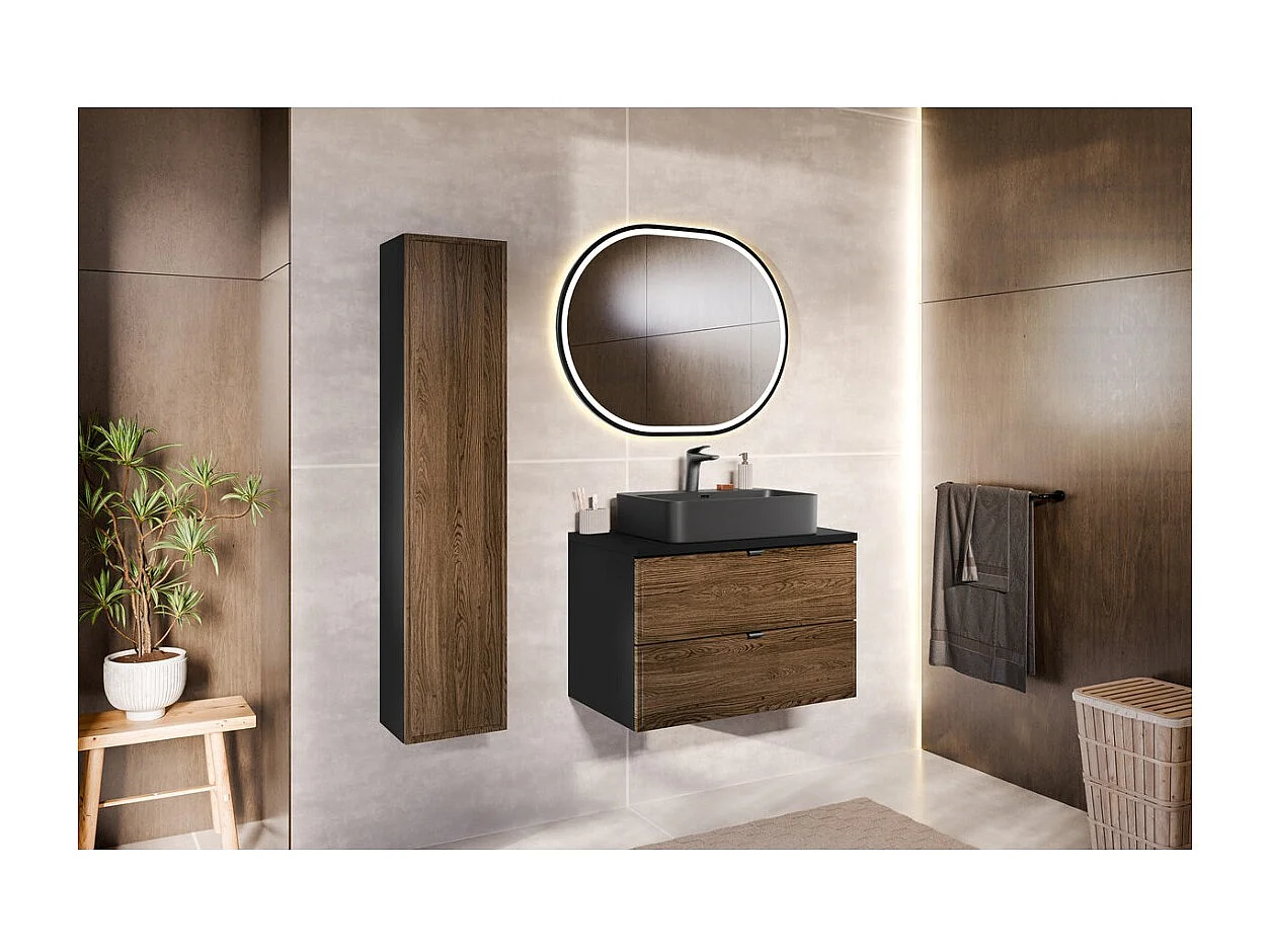 Mueble bajo lavabo SAVIA 80 cm marrón y negro – 2 cajones – suspendido