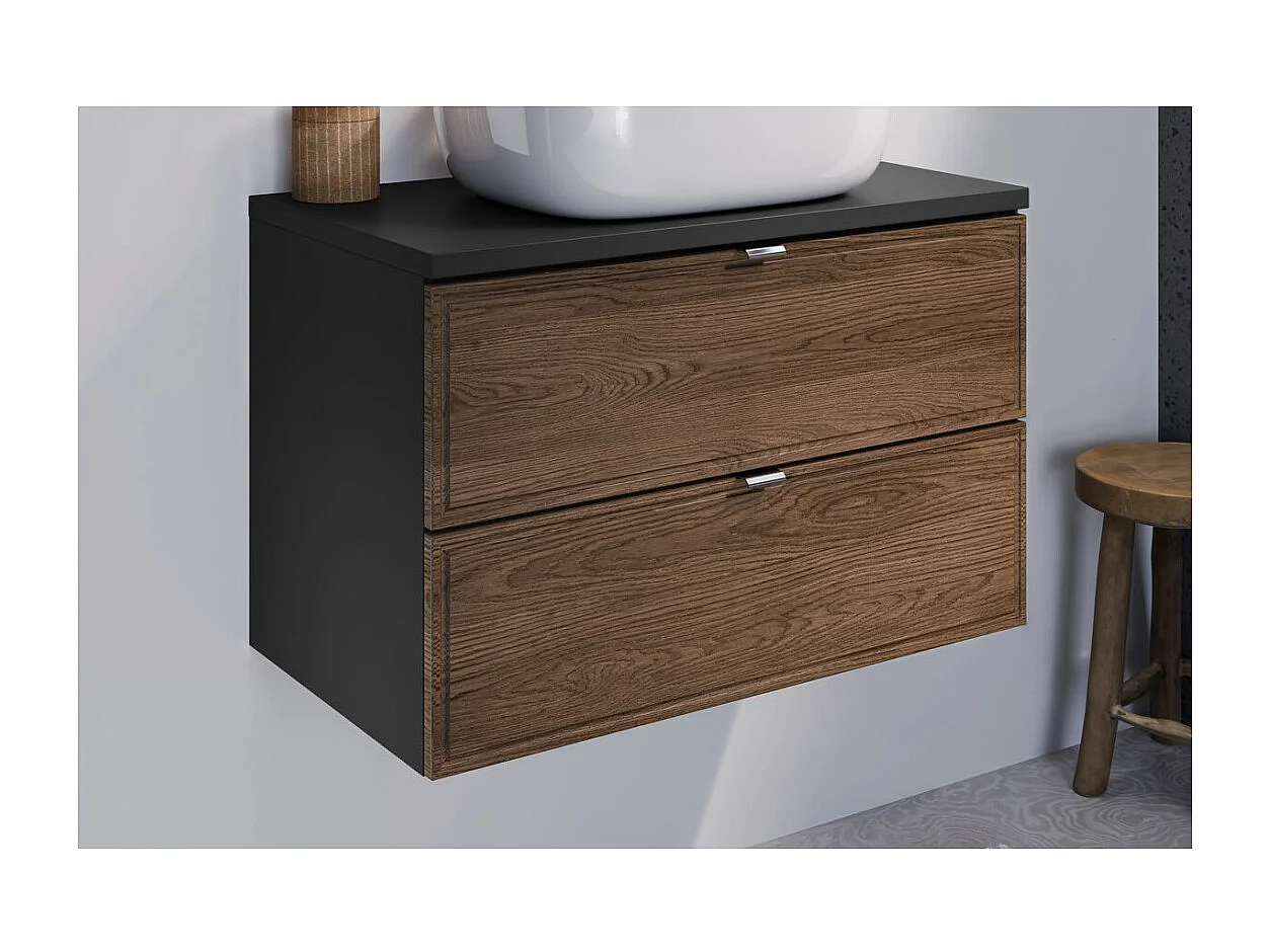 Mueble bajo lavabo SAVIA 80 cm marrón y negro – 2 cajones – suspendido