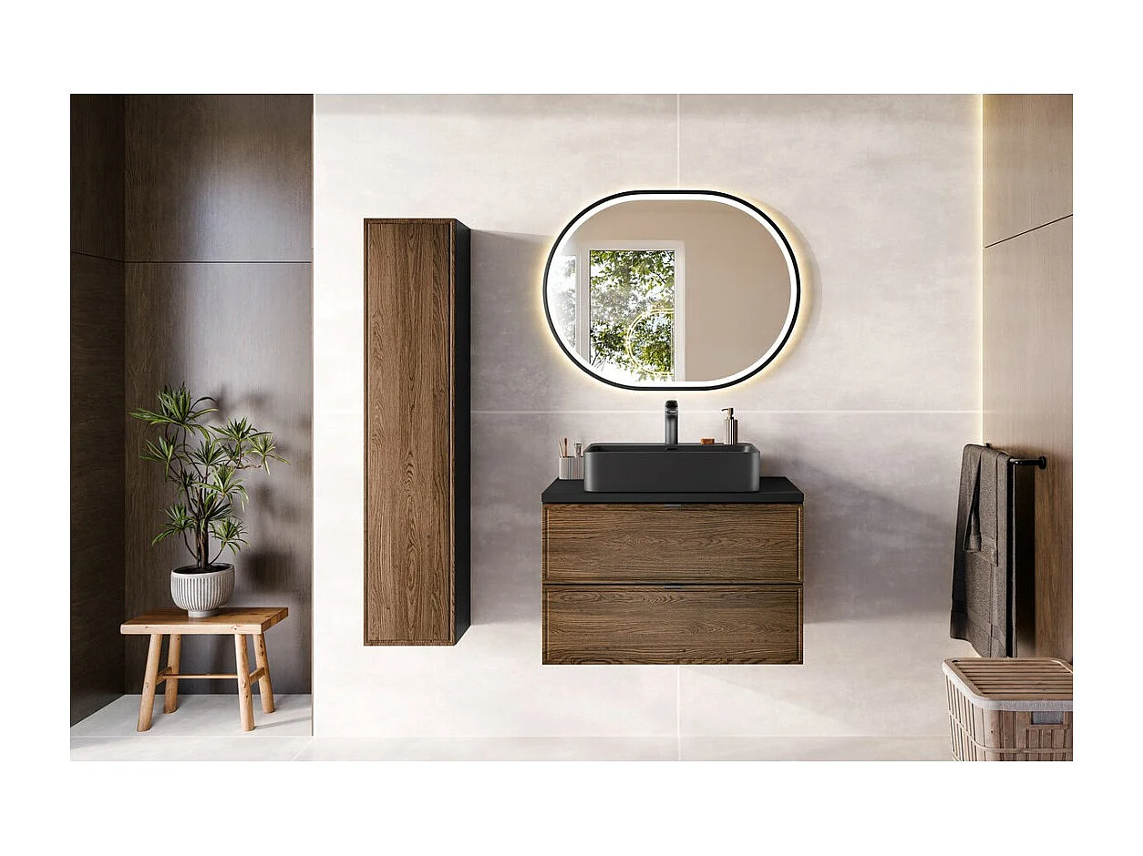 Mueble bajo lavabo SAVIA 80 cm marrón y negro – 2 cajones – suspendido