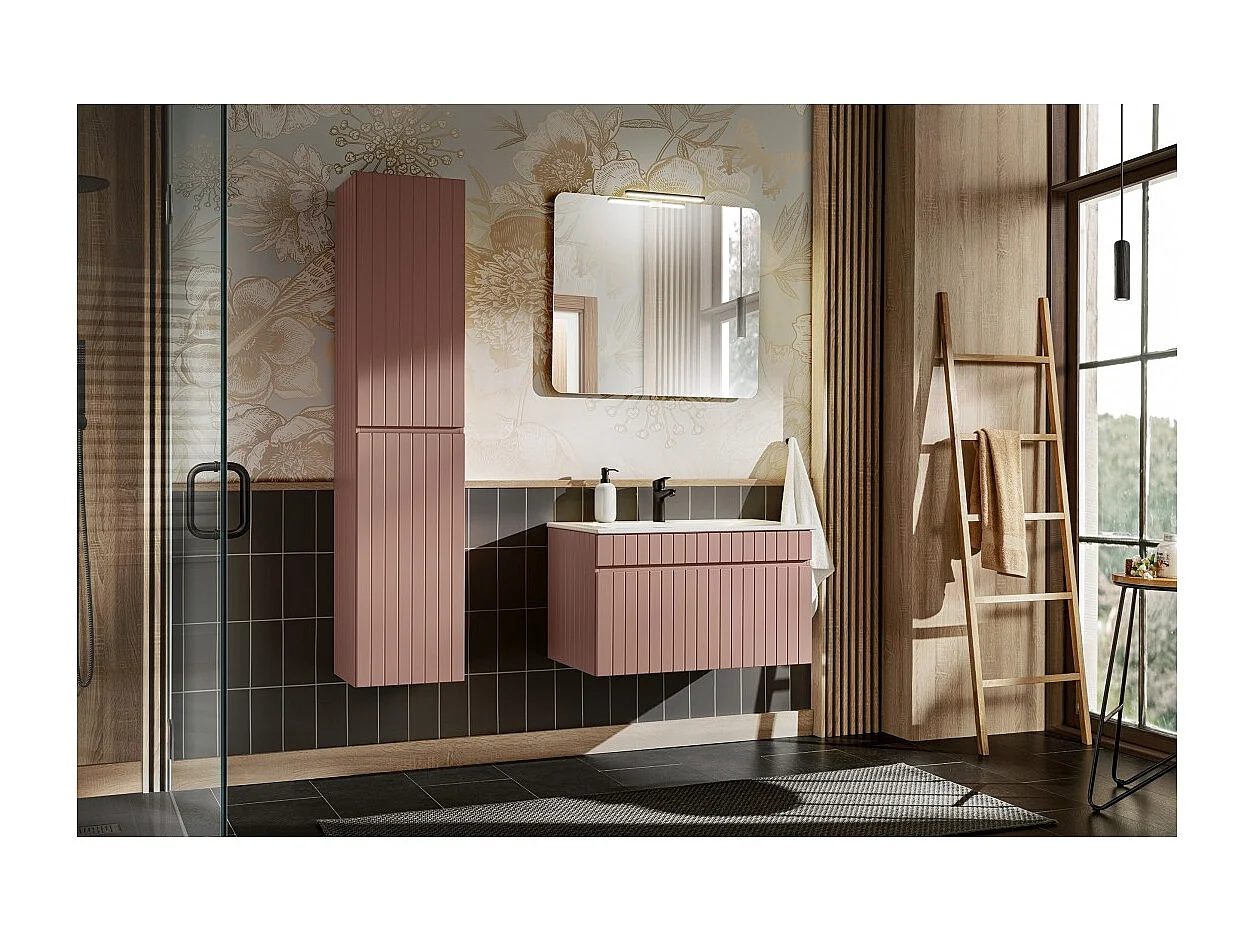 Meuble sous vasque ICON 100 cm – 1 tiroir – Finition rose poudré – Design suspendu moderne