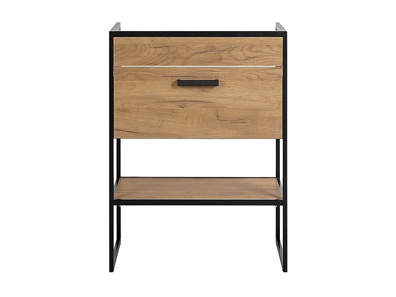 Meuble sous vasque ONIL – 1 porte – Chêne clair et noir – Style industriel – L60 cm