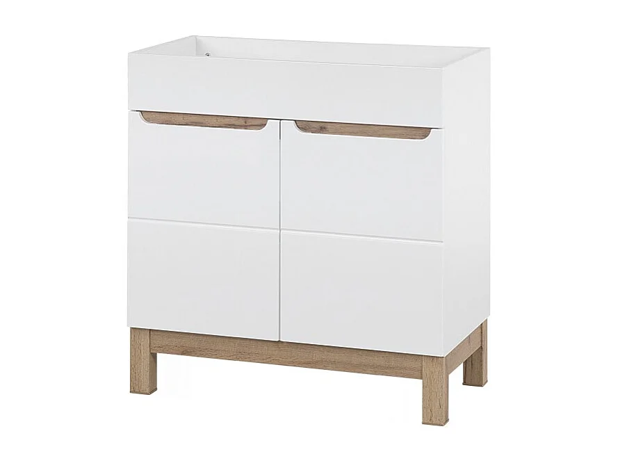 Mueble bajo lavabo ERMANO - Roble claro y blanco brillante - 80x84 cm - 1 puerta - Para colocar