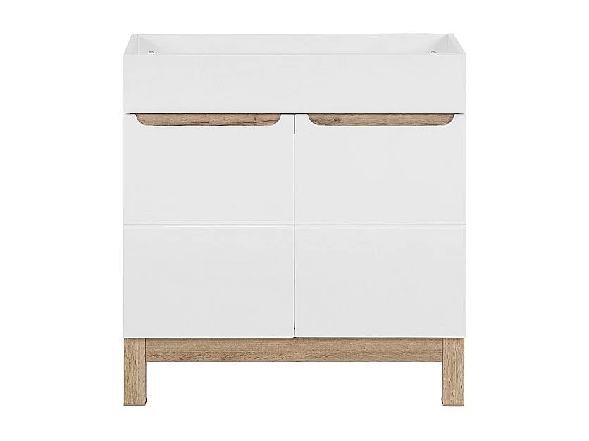 Mueble bajo lavabo ERMANO - Roble claro y blanco brillante - 80x84 cm - 1 puerta - Para colocar