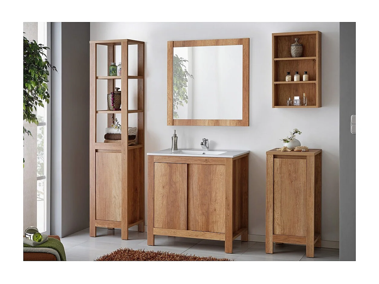 Meuble sous vasque KALUNA 80 cm – Coloris bois de noyer – Style rustique à poser