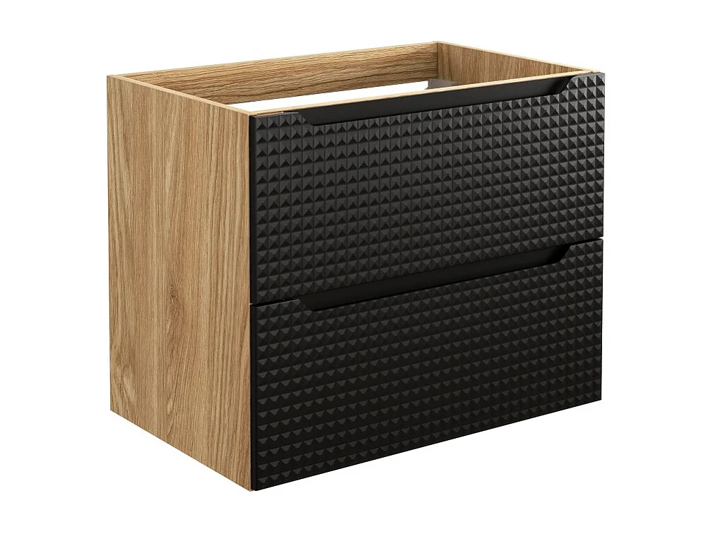 Meuble sous vasque VELNIA – 2 tiroirs – 70 cm – Coloris chêne clair et noir – À suspendre