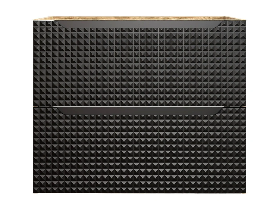 Meuble sous vasque VELNIA – 2 tiroirs – 70 cm – Coloris chêne clair et noir – À suspendre
