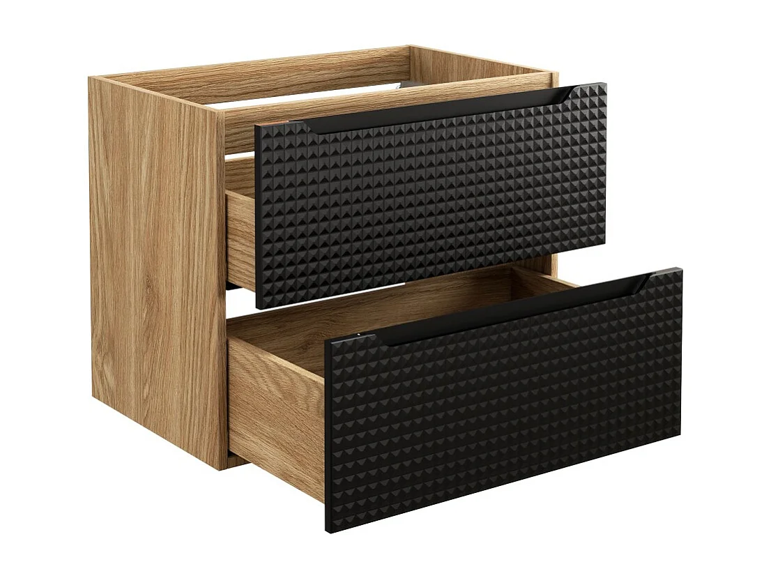 Meuble sous vasque VELNIA – 2 tiroirs – 70 cm – Coloris chêne clair et noir – À suspendre