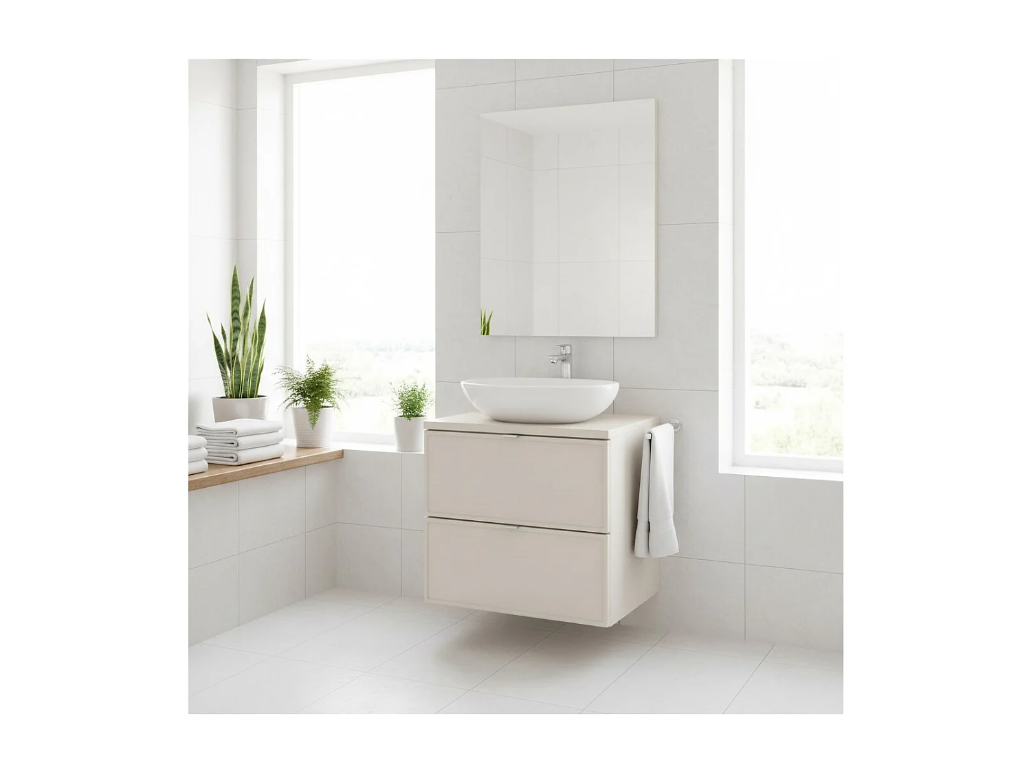 Ensemble de salle de bain BRAZZA : meuble sous vasque à tiroirs 60cm + plan pour vasque coloris cachemire