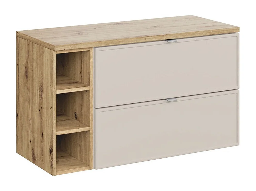 Ensemble de salle de bain BRAZZA : meubles sous vasque cachemire 100cm avec niches visibles + plan pour vasque aspect bois