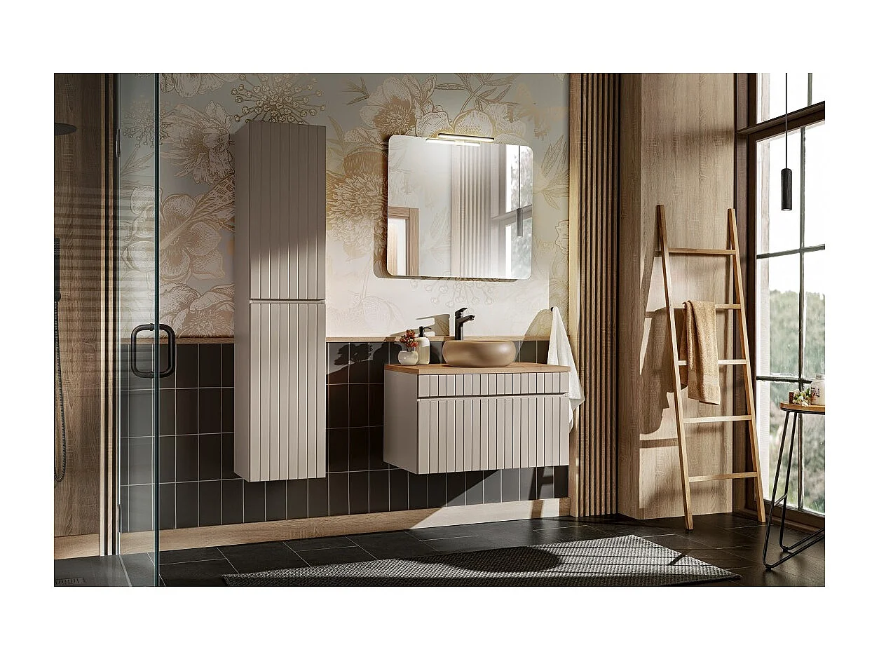 Meuble sous vasque ICON 80 cm – 1 tiroir – Finition marron congo – Meuble suspendu moderne