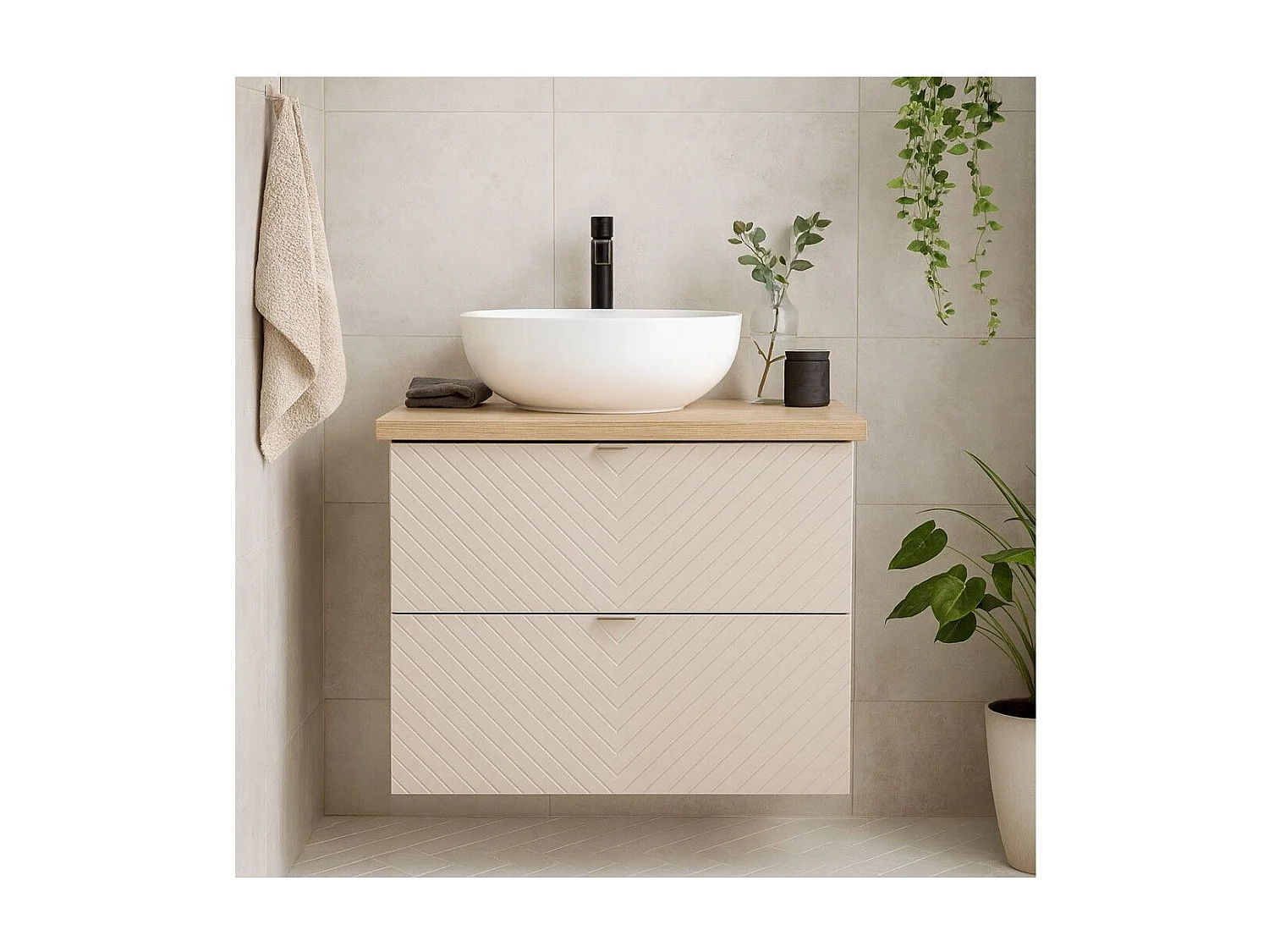 Conjunto de baño AOKI: mueble bajo lavabo con cajones 80cm + encimera aspecto madera