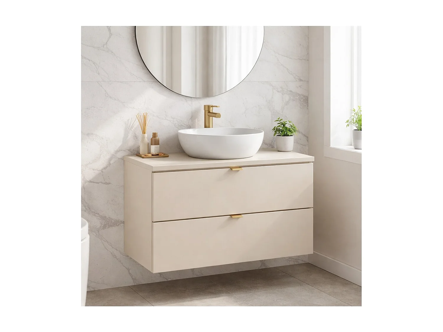 Ensemble de salle de bain BELLA : meuble sous vasque 80cm + plan pour vasque