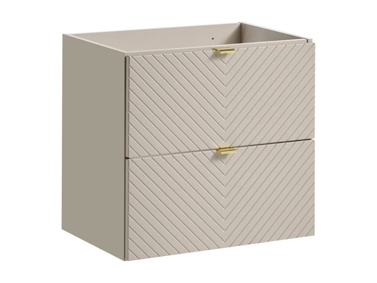 Meuble sous vasque AOKI – 2 tiroirs – Finition beige cachemire à motifs chevron et poignées dorées – L60 × P39 × H57 cm – À susp