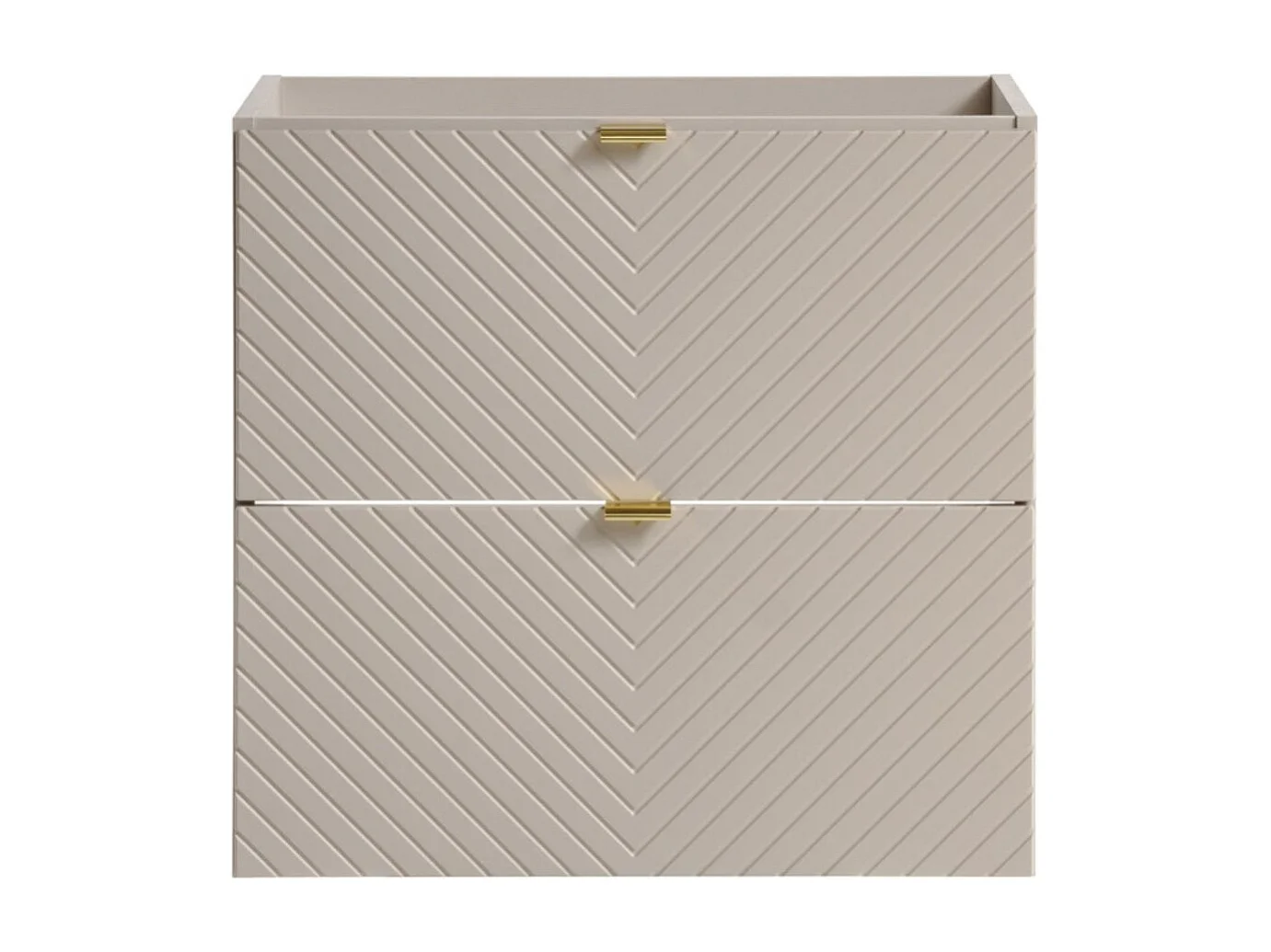 Meuble sous vasque AOKI – 2 tiroirs – Finition beige cachemire à motifs chevron et poignées dorées – L60 × P39 × H57 cm – À susp