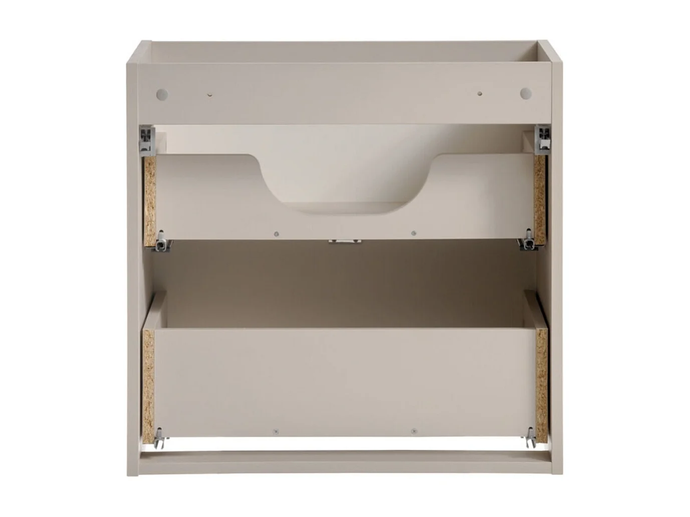 Meuble sous vasque AOKI – 2 tiroirs – Finition beige cachemire à motifs chevron et poignées dorées – L60 × P39 × H57 cm – À susp