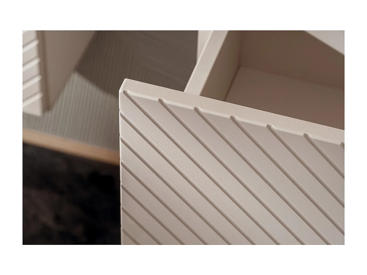 Meuble sous vasque AOKI – 2 tiroirs – Finition beige cachemire à motifs chevron et poignées dorées – L60 × P39 × H57 cm – À susp