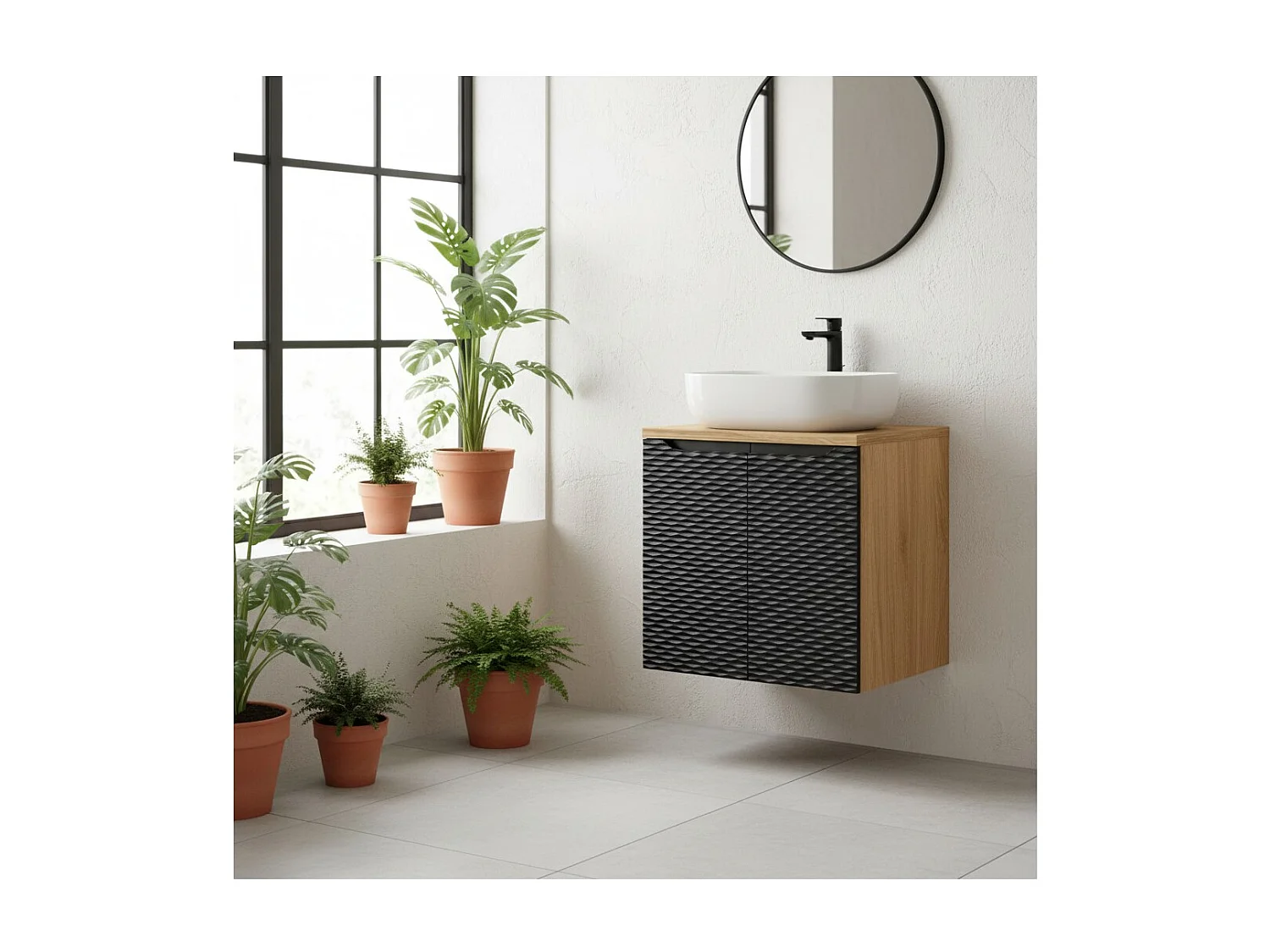 Ensemble de salle de bain YOKA noir : meuble sous vasque à placards 60 cm + plan vasque