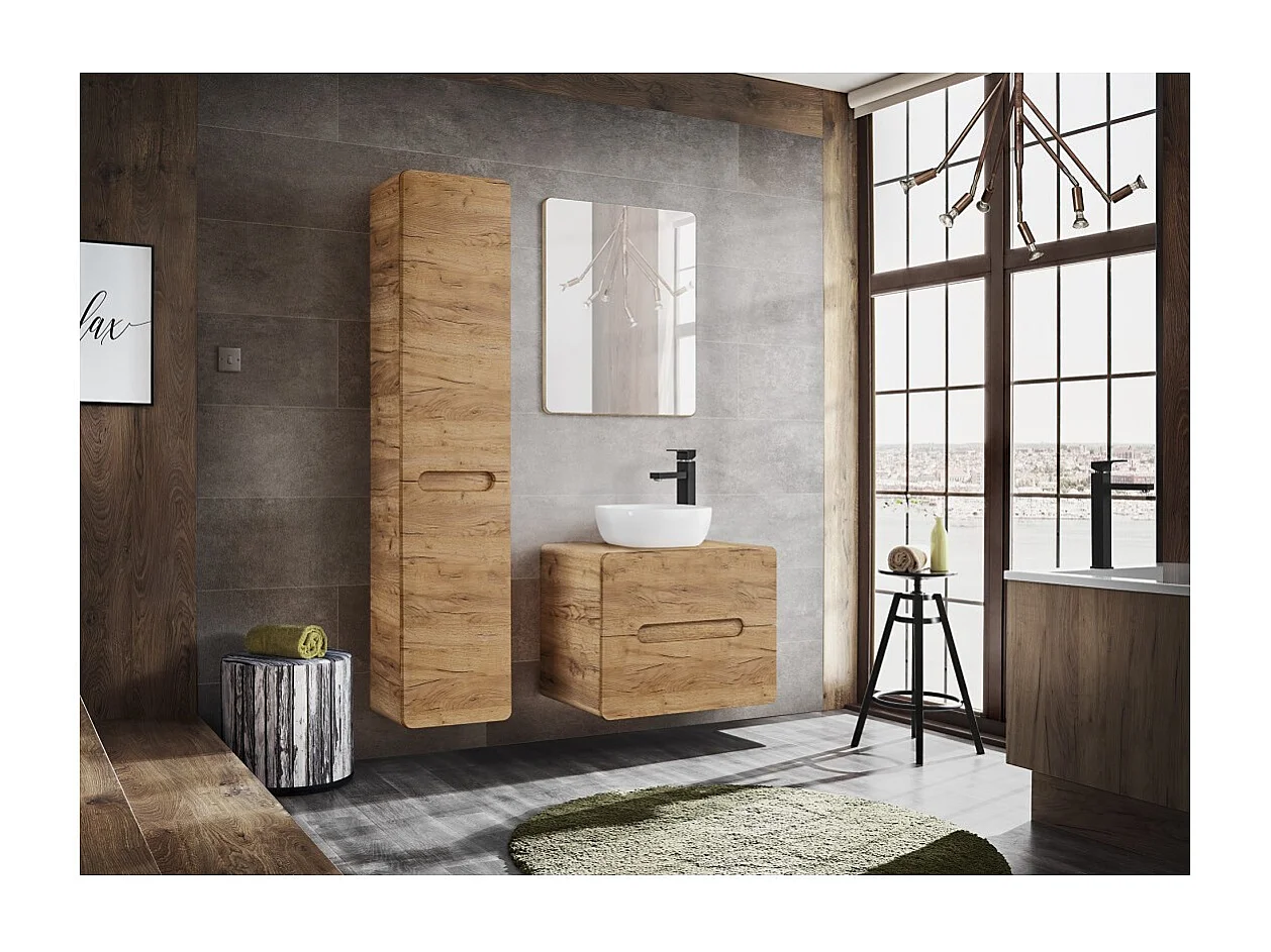 Meuble sous vasque ERBANO – 2 tiroirs – 60 cm – Coloris chêne clair et gris anthracite – Design fonctionnel