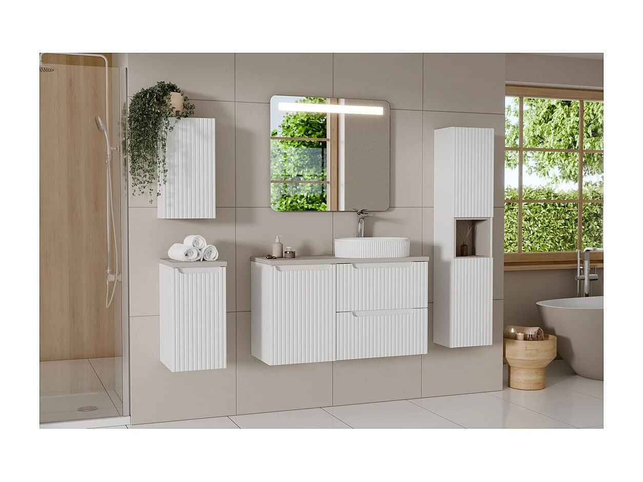 Meubel onder wastafel VANO – 2 lades – Alpenwit – L60 × B39 × H57 cm – Om op te hangen