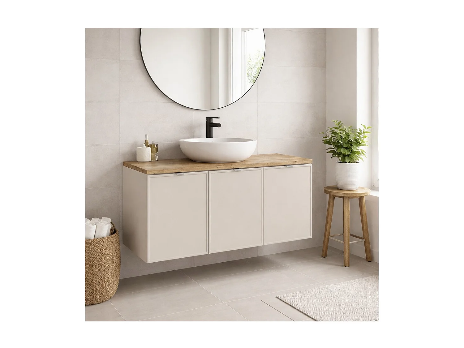 Ensemble de salle de bain BRAZZA : meuble sous vasque à placards 120cm + plan pour vasque