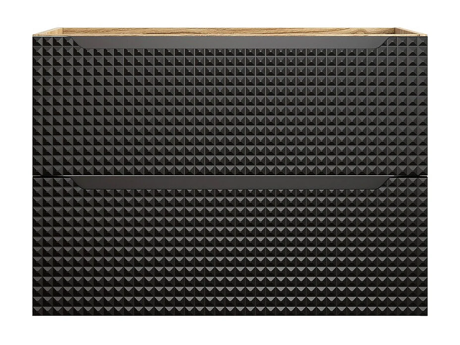 Meuble sous vasque VELNIA – 2 tiroirs – 80 cm – Coloris chêne clair et noir – À suspendre