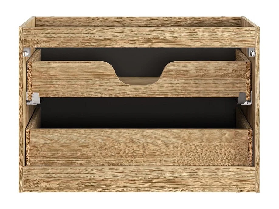 Meuble sous vasque VELNIA – 2 tiroirs – 80 cm – Coloris chêne clair et noir – À suspendre