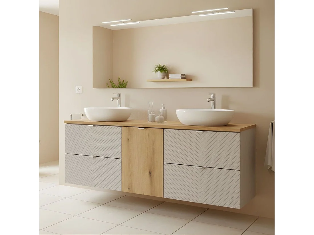 Conjunto AOKI: muebles bajo lavabo con cajones + cesto para la ropa + encimera de lavabo de roble
