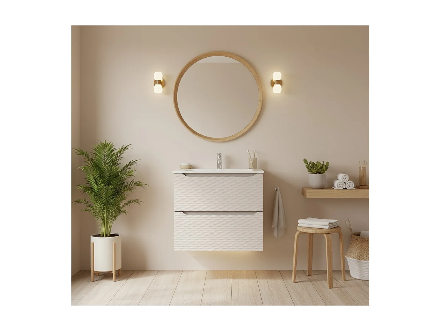 Mobile sottolavabo YOKA – Beige e rovere chiaro 60 cm