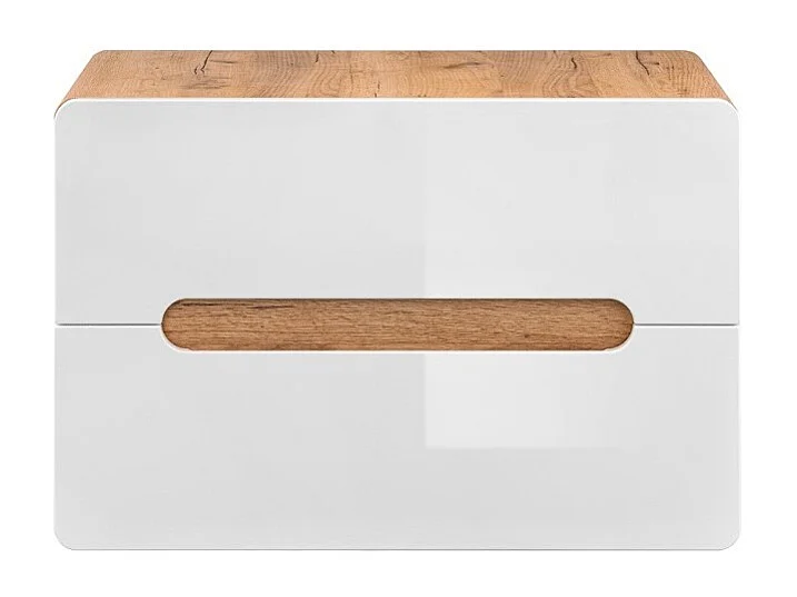 Meubel onder wastafel ERBANO - Licht eiken en hoogglans wit - 80x53 cm - 2 lades - Om op te hangen