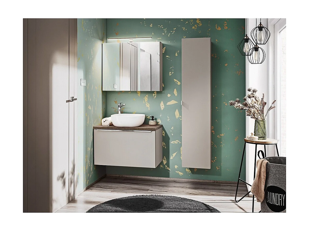 Meuble sous vasque VANTA taupe 80 cm – modèle suspendu avec 2 tiroirs