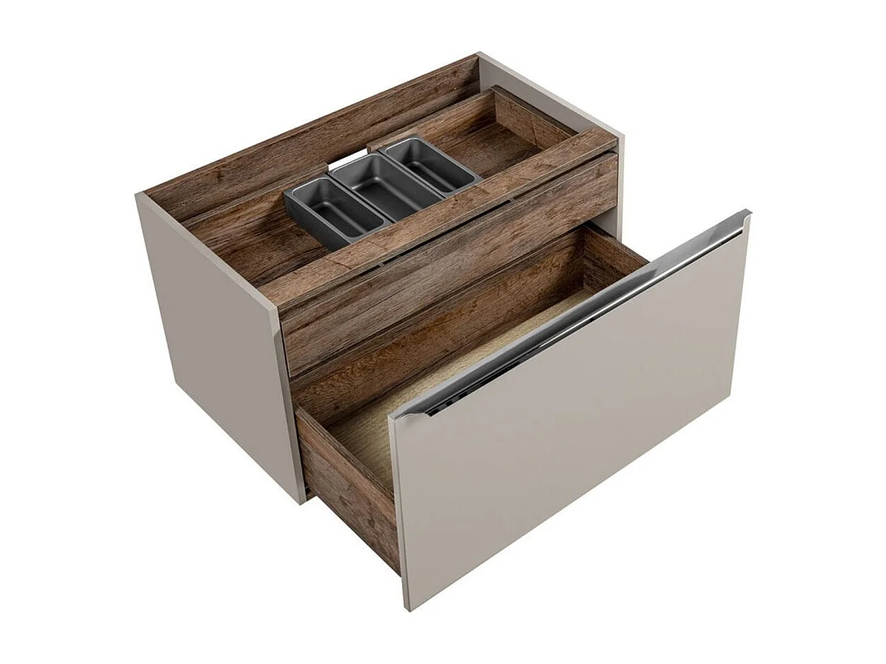 Meuble sous vasque VANTA taupe 80 cm – modèle suspendu avec 2 tiroirs