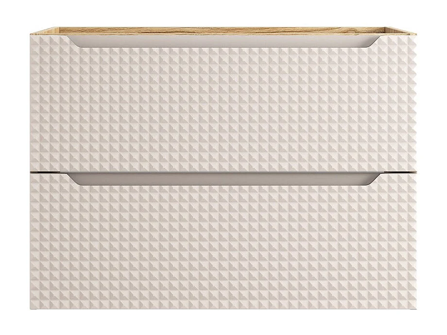 Mueble bajo lavabo VELNIA – 2 cajones – 80 cm – Color roble claro y beige – Para colgar