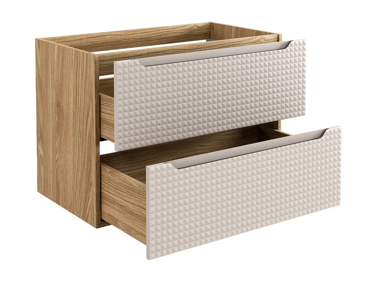 Mueble bajo lavabo VELNIA – 2 cajones – 80 cm – Color roble claro y beige – Para colgar