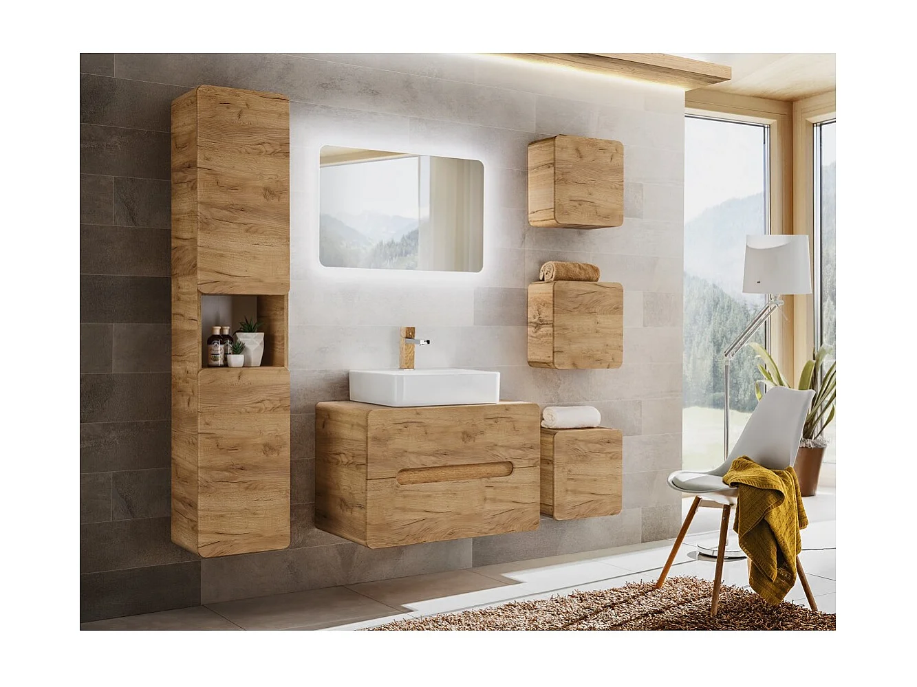 Meuble sous vasque ERBANO – 2 tiroirs – 80 cm – Coloris chêne clair – Pratique et élégant