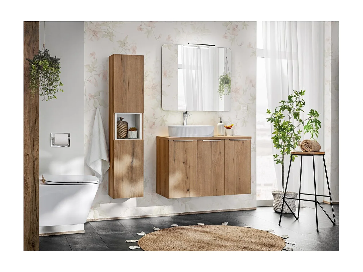 Meuble sous vasque VANO – 2 portes – Coloris chêne – L60 × P57 × H39 cm – À suspendre