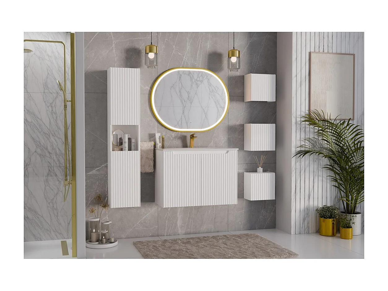 Meubel onder wastafel VANO – 2 deuren – Alpenwit – L80 × B39 × H57 cm – Om op te hangen