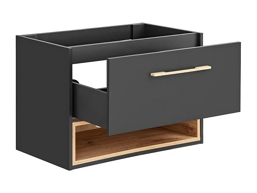 Mobile sottolavabo TALOKA – 1 porta – Grigio antracite e rovere chiaro – 80 cm – Da appendere