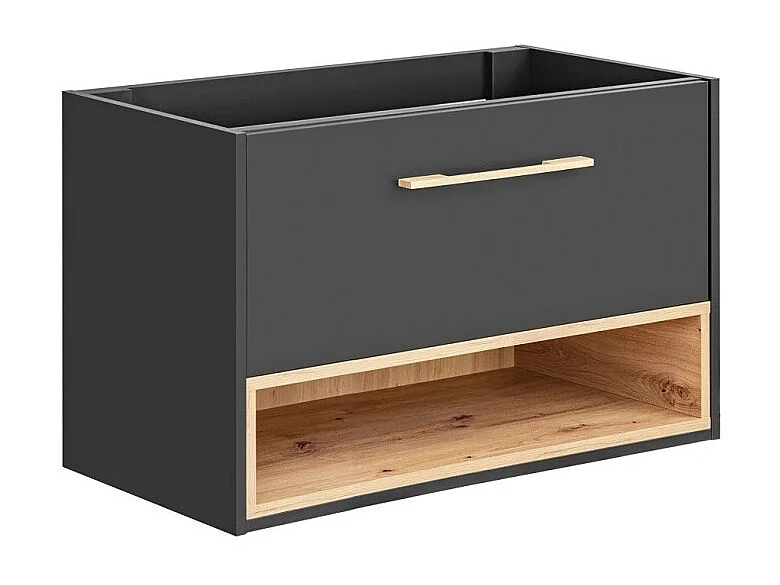 Mobile sottolavabo TALOKA – 1 porta – Grigio antracite e rovere chiaro – 80 cm – Da appendere